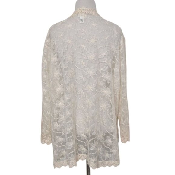 Cato Floral Lace Cardigan Womens Size 22/24W Cream Boho V Neck Lightweight Sheer - Picture 10 of 15
